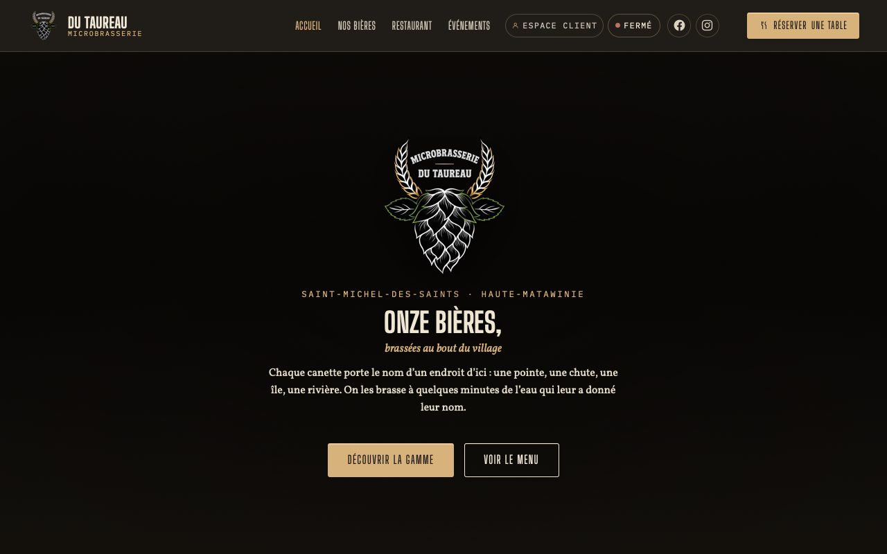 A página inicial do site da Microbrasserie du Taureau